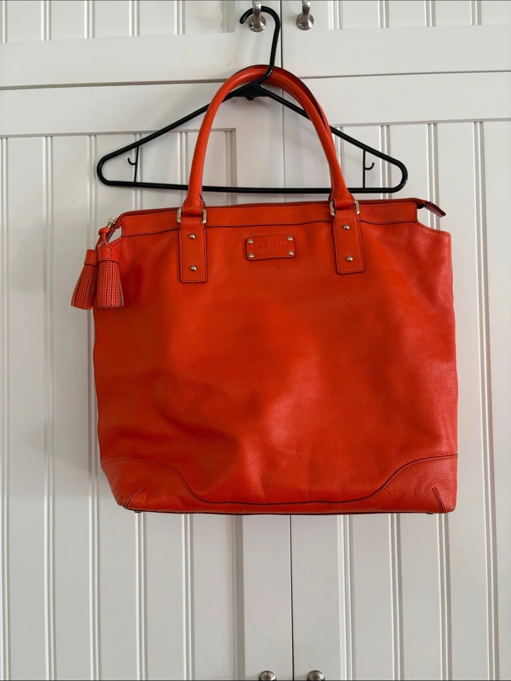 kate spade Bright Orange Leather Tote with Tassel